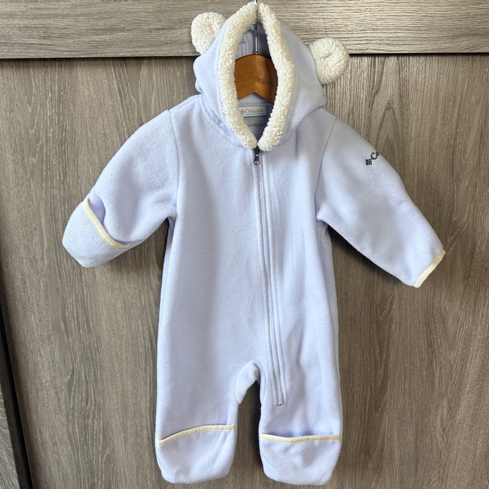 Columbia Fleece Bunting Infant 3-6M Light Purple Bear Ear Hooded Snowsuit Winter